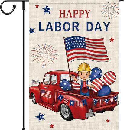 Happy Labor Day Garden Flag 12x18 Double Sided Burlap American Flag Only