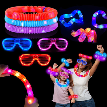 Christmas Glow Glasses & LED Pop Tubes – 6PCS Light-Up Party Favors for Kids