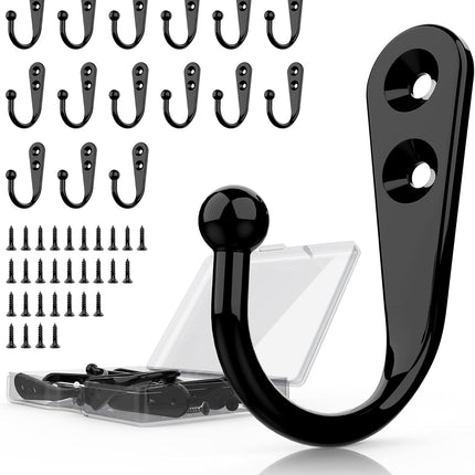 15 Pack Black Wall Mounted Coat Hooks with Screws for Towels Bags Keys