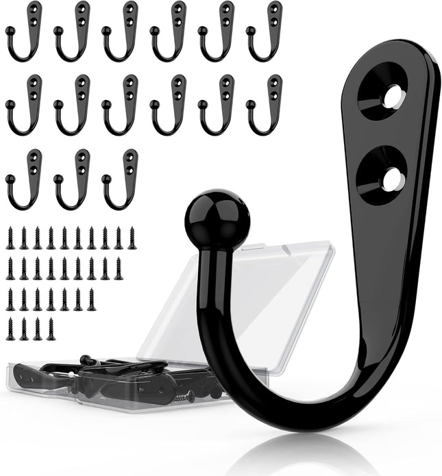 15 Pack Black Wall Mounted Coat Hooks with Screws for Towels Bags Keys