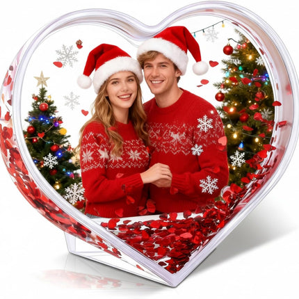 Christmas Glitter Photo Frame – Heart Acrylic Liquid Snow Globe 3.74x3.54"