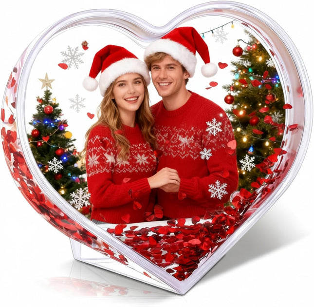 Christmas Glitter Photo Frame – Heart Acrylic Liquid Snow Globe 3.74x3.54"