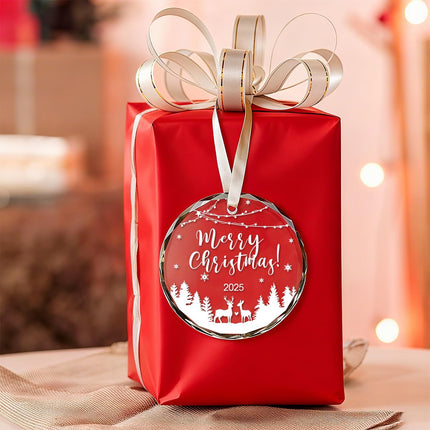 2025 Glass Christmas Tree Ornament – White Holiday Hanging Decor for Home