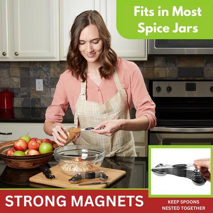8-Piece Stainless Steel Magnetic Measuring Spoons – Heavy Duty, Black