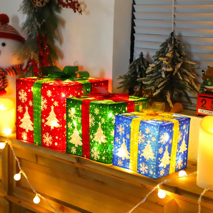 60 LED Lighted Christmas Gift Boxes Set of 3 – Snowflake Tree Present Decorations
