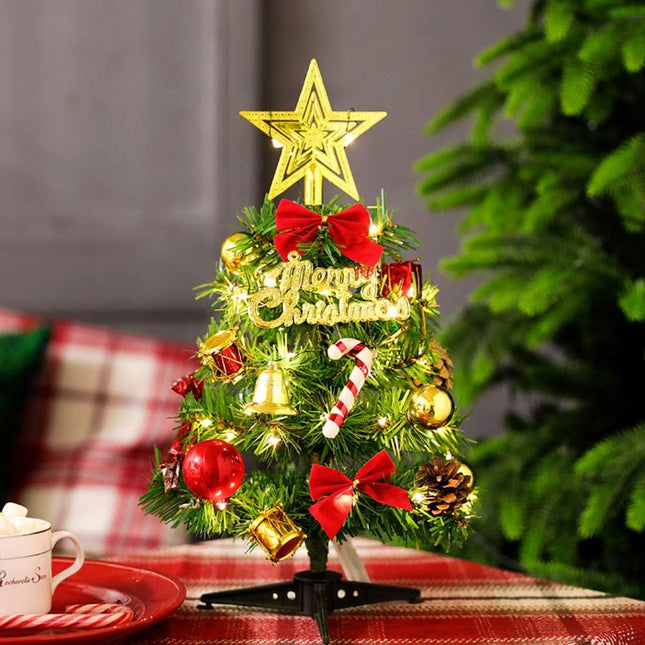 12 Inch Mini Tabletop Christmas Tree with LED String Lights and Ornaments