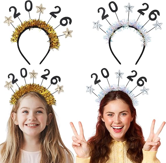 Happy New Year 2026 Glitter Tiara – Adjustable Party Headband for Adults