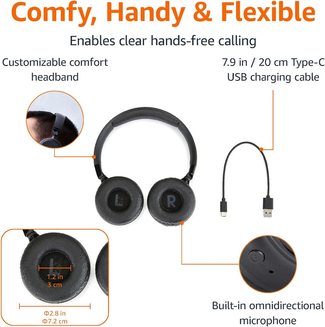 Bluetooth On-Ear Headphones with Mic Foldable, Collapsible, Long Battery Life