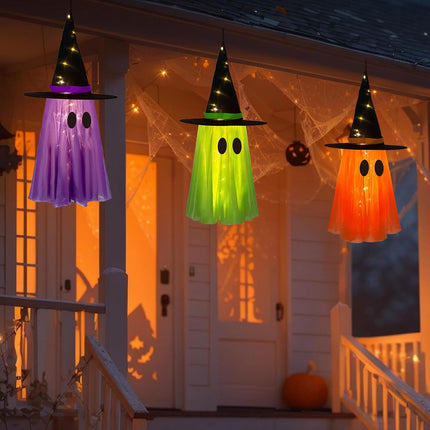 3-Pack Light-Up Halloween Hanging Witch Ghosts, String Lights for Yard & Porch Decor