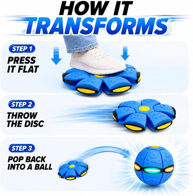 2 Pack LED Magic Bouncing Ball and Transforming Flying Disc Toss Catch Outdoor Game