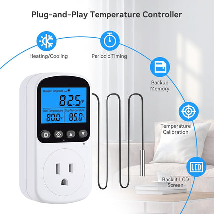 Smart Temperature Controller Outlet – 4 Timing Modes, LCD, Heating & Cooling