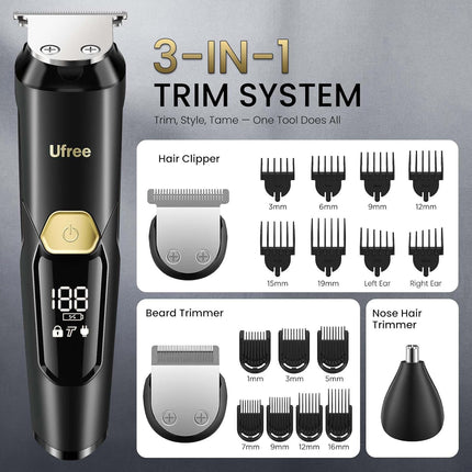 3-in-1 Beard Trimmer for Men IPX6 Waterproof Electric Razor Grooming Kit Type-C