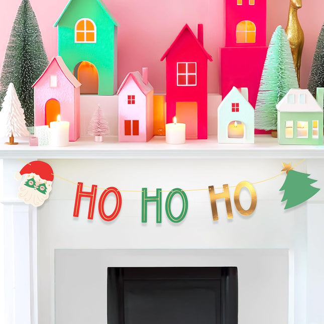 Christmas Banner "HO HO HO" – Festive Santa & Tree Garland for Xmas Decor