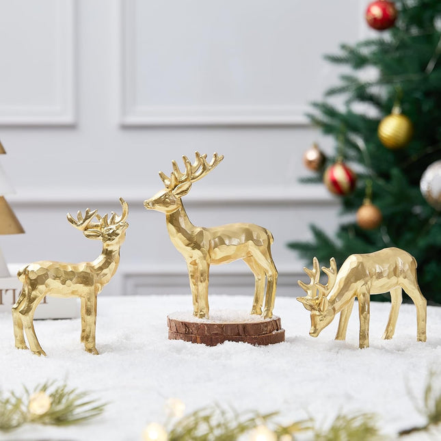 3pcs Decorative Gold Reindeer – Resin Christmas Figurines for Table or Mantle