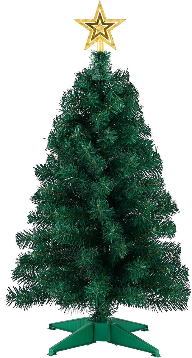 3ft Mini Artificial Christmas Tree with Gold Star Topper, Tabletop Holiday Decor