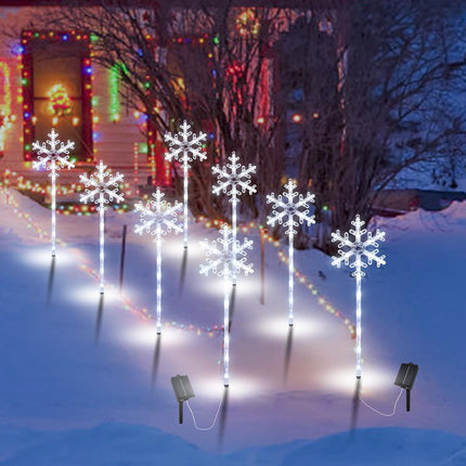 4 Pack Solar Powered Snowflake Pathway Lights, Waterproof Outdoor Christmas Decor