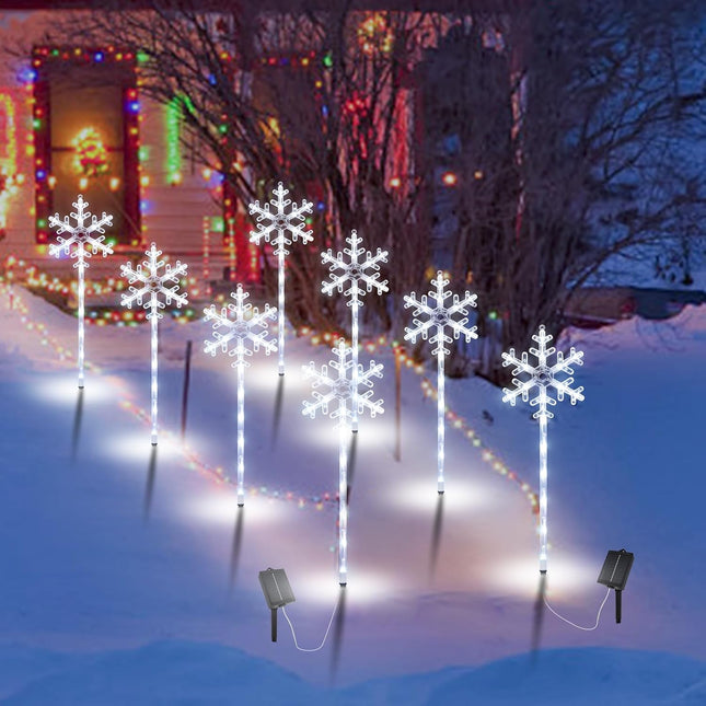 4 Pack Solar Powered Snowflake Pathway Lights, Waterproof Outdoor Christmas Decor