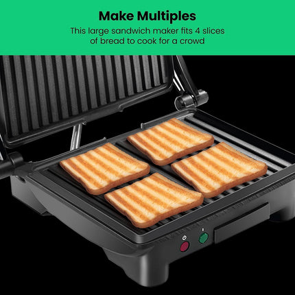 4 Slice Panini Press Grill Opens Sandwich Maker 180 Degrees with Drip Tray Black