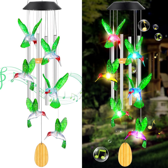 Christmas Gift Idea – Hummingbird Wind Chimes with Solar Lights for Women & Moms