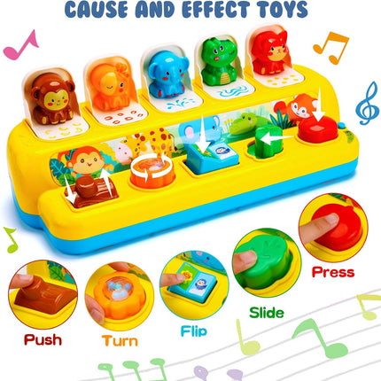 Interactive Pop Up Animal Toy Music Light Montessori Toddler Learning Gift