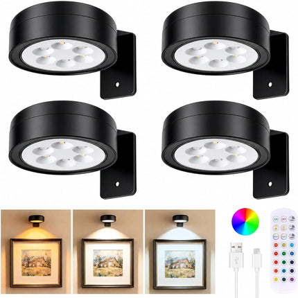 4 Pack Rechargeable Picture Lights 3CCT 12RGB LED Art Frame Lights Remote Timer