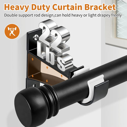4 Pack Heavy Duty Curtain Rod Brackets Black Holders for 1 Inch Rods