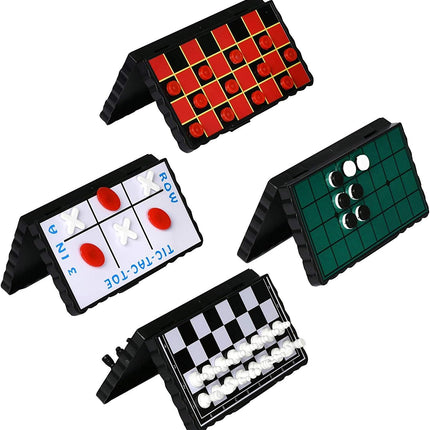 Travel Board Game Set 4 Pack Classic Magnetic Games with Pieces for Kids
