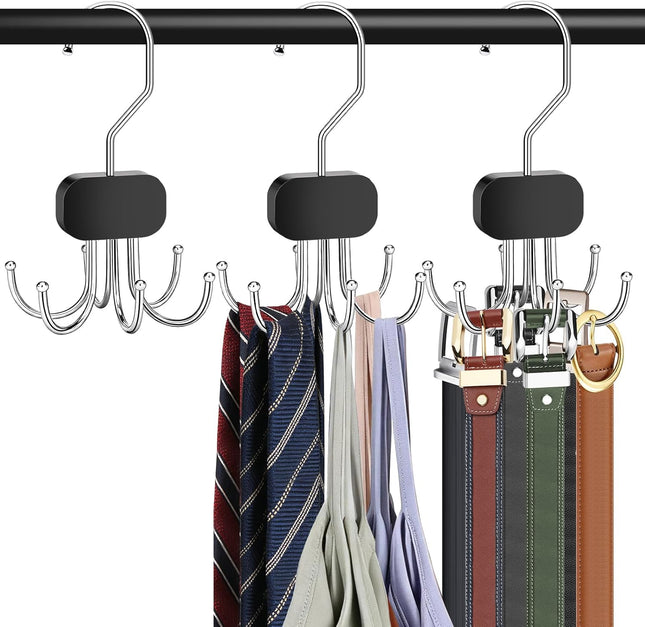 3PCS Belt Hanger Organizer 360° Rotating Closet Rack for Belts Ties Scarves Hats