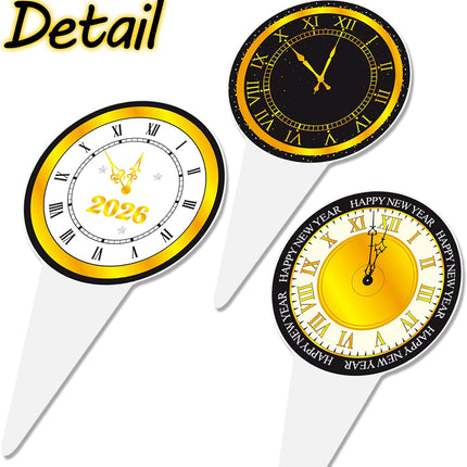 48-Piece 2026 NYE Clock Cupcake Toppers – Happy New Year Party Decor