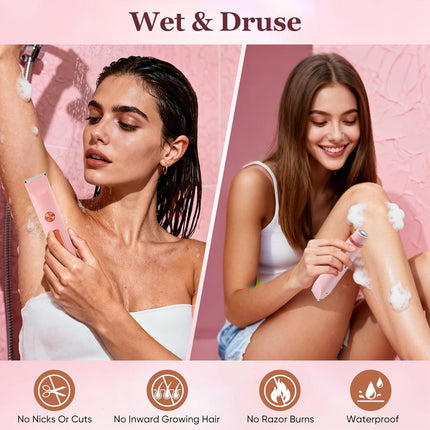 2 in 1 Women Electric Shaver Bikini Trimmer IPX7 Waterproof Wet Dry