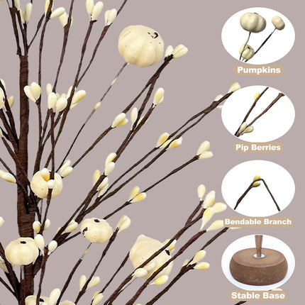 Thanksgiving Fall Trees 2-Pack – 15" White Table Décor with Pumpkins and Berries