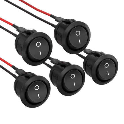 5Pcs Rocker Switch ON/OFF – Mini Round Toggle Switch, SPST, 2Pin, Pre-Wired