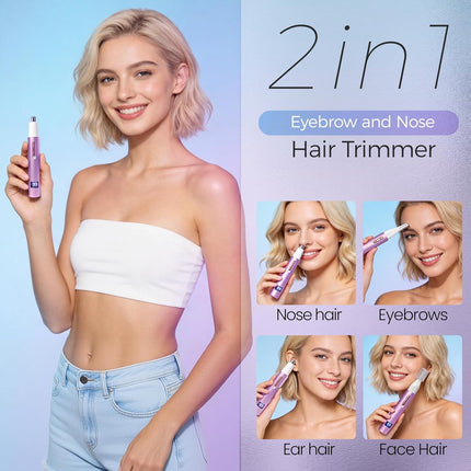 LED Display Eyebrow & Nose Hair Trimmer Rechargeable 2 in 1 Purple
