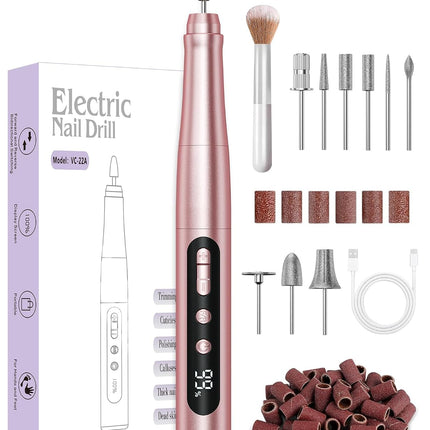 Cordless Nail Drill 35000RPM, Rechargeable Nail File with LCD Display & 9 Bits