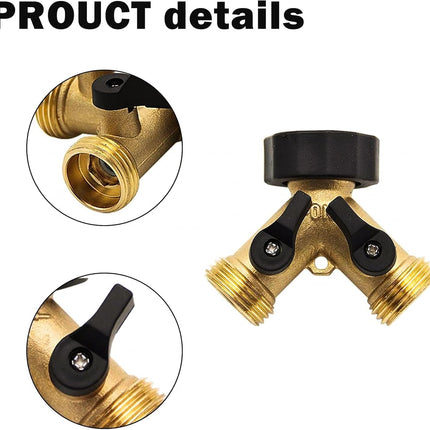 Brass Garden Hose Splitter 2-Way, 3/4" Tap Connector with 2 Valves