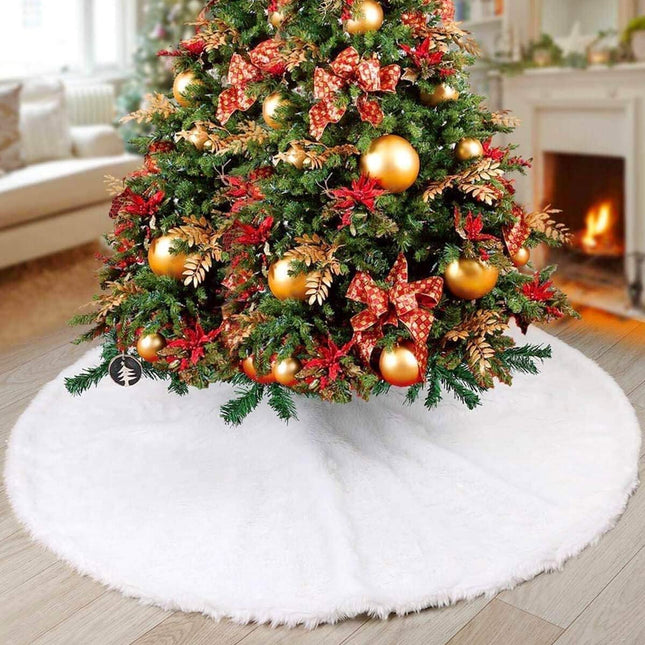 Soft Faux Fur Christmas Tree Skirt 48-Inch White Plush Holiday Accent