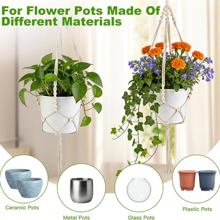 2 Pack Macrame Plant Hangers 34"/41", Hanging Planter Holders with Hooks