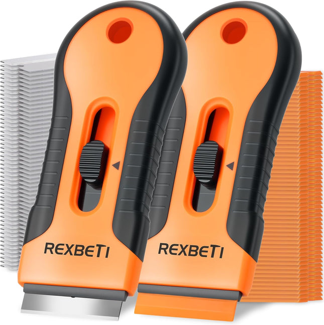2 Pack Razor Blade Scraper Tool – 80 Pcs Blades (30 Metal & 50 Plastic) for Cleaning
