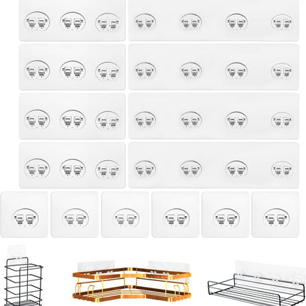 14-Pack Shower Caddy Adhesive Replacements – Strong Hooks for Corner Shelves