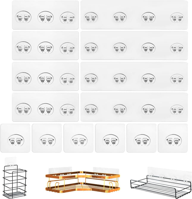 14-Pack Shower Caddy Adhesive Replacements – Strong Hooks for Corner Shelves