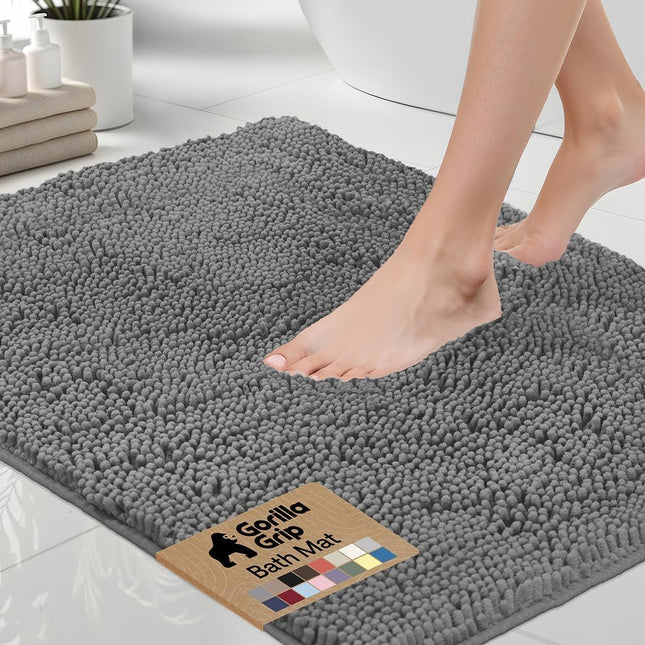Bathroom Bath Mat 24x17 – Thick Soft Chenille, Quick Dry, Non-Slip Rubber Back