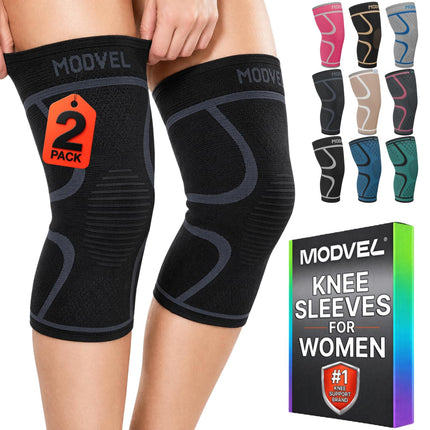 2-Pack Knee Compression Sleeves for Women, Knee Support for Sports & Workouts