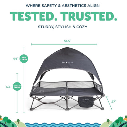 Baby Delight Go with Me Bungalow Deluxe Portable Toddler Travel Cot with Sun Canopy, Grey
