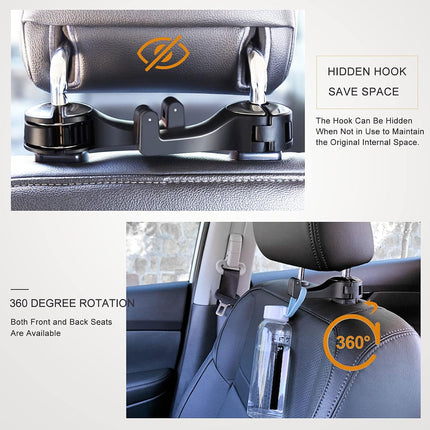 Car Headrest Hook with Phone Holder, Universal 360° Rotating Bag Hanger, Silver
