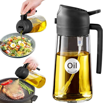 16oz Glass Olive Oil Sprayer – 2-in-1 Oil Dispenser with Portion Control