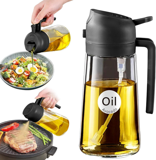 16oz Glass Olive Oil Sprayer – 2-in-1 Oil Dispenser with Portion Control
