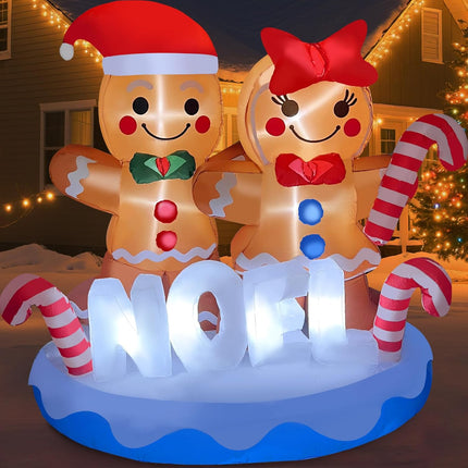 2025 Christmas Inflatable Gingerbread, 6FT Gingerbread Couple with Candy Canes & 8 LEDs for Yard & Lawn Decor