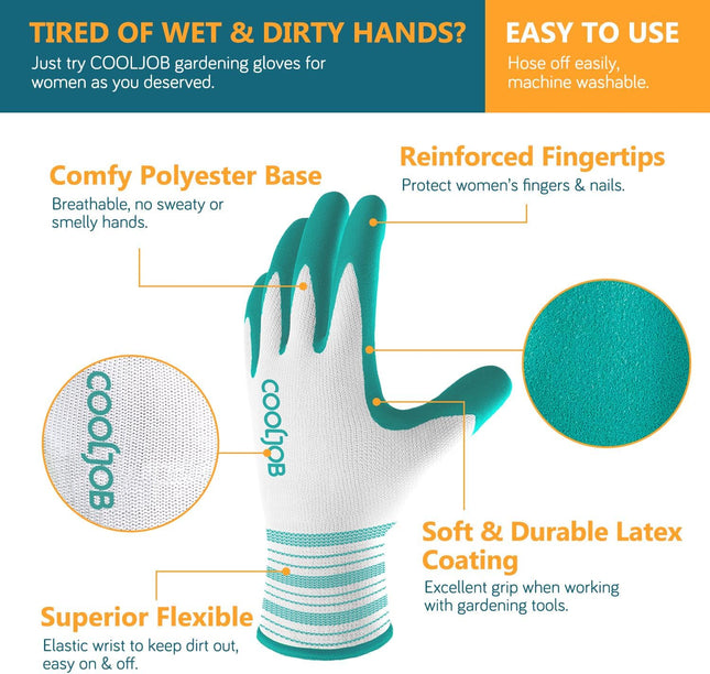 6-Pack Garden Gloves for Ladies – Medium, Rubber Grip, Outdoor & Indoor