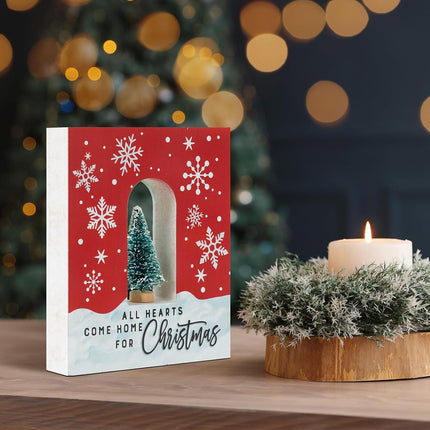 Christmas Tabletop Sign – Double-Sided Wood Decor with Mini Xmas Tree Display