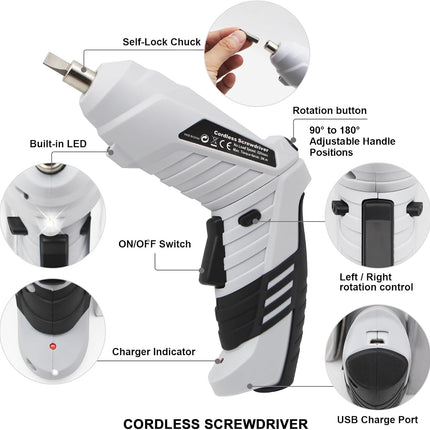 Cordless Electric Screwdriver Kit 47 Bits Rechargeable Power Tool for Home DIY